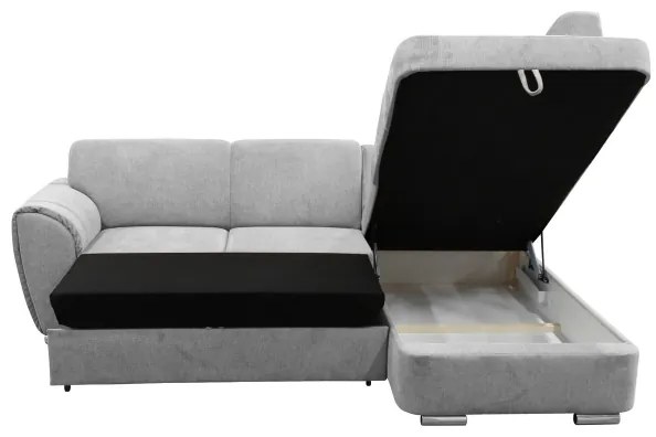 Colțar extensibil în L SERPA, cu spațiu de depozitare, pe partea dreaptă, gri