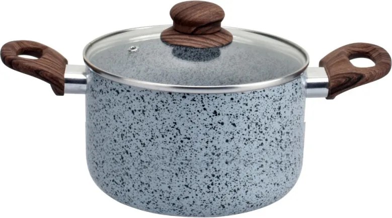 Oala Oliver Voltz Siena OV51318J22, 22 cm, 3.6L, Finisaj marmura, Inductie, Manere moi, Gri/Maro