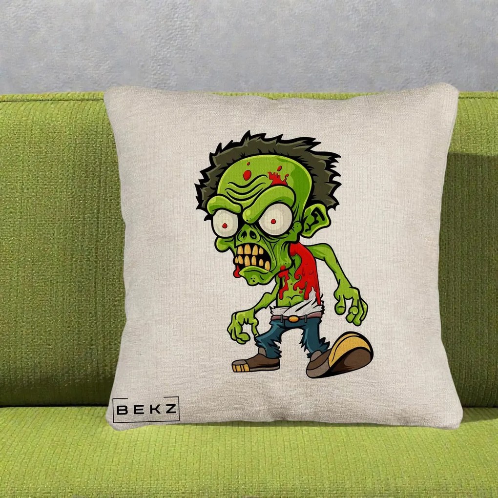 Perna Decorativa Zombie Halloween, 40x40 cm, Bej Canapea, Husa Detasabila, Perna Inclusa, BEKZ®