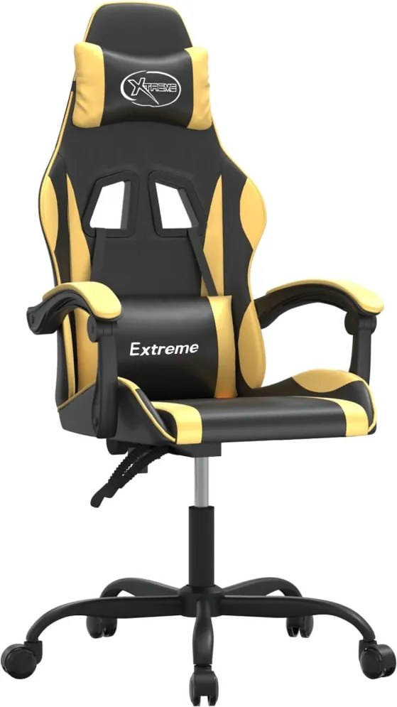 vidaXL Scaun de gaming pivotant, negru și auriu, piele ecologică