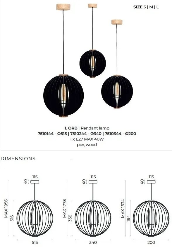 Pendul din lemn design modern ORB negru 51,5cm