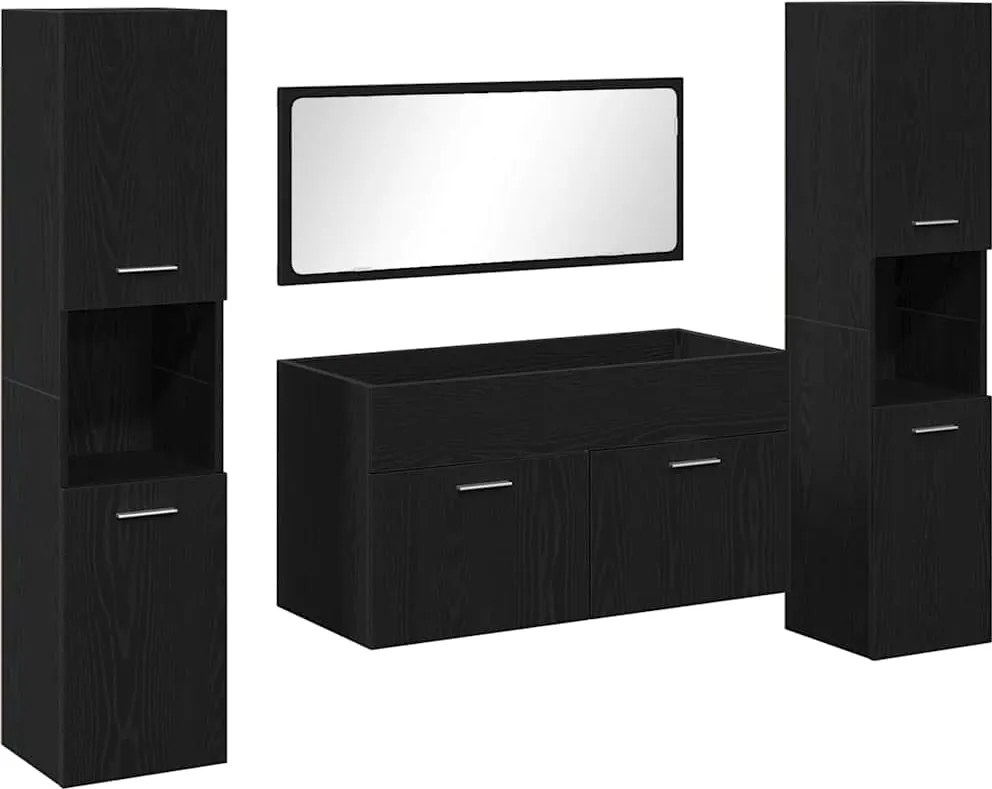 vidaXL Set de mobilier pentru baie 4 pcs Stejar Negru Lemn compozit