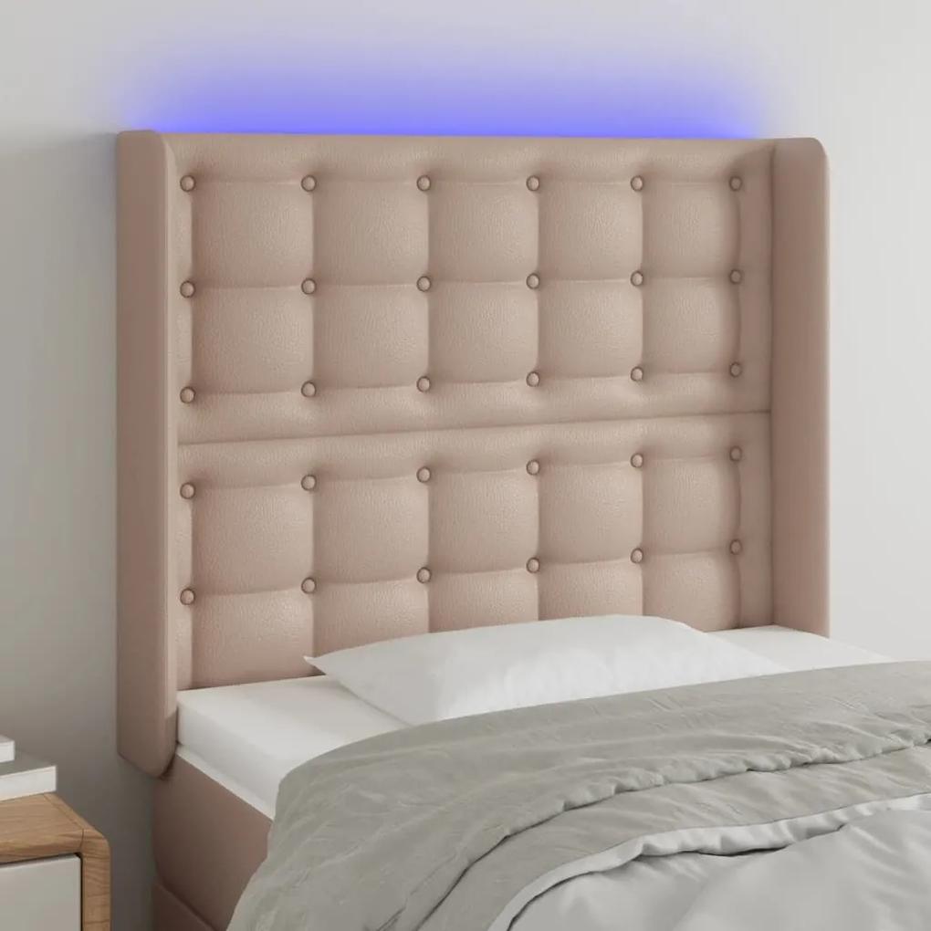 3124125 vidaXL Tăblie de pat cu LED cappuccino 83x16x118/128cm piele ecologică