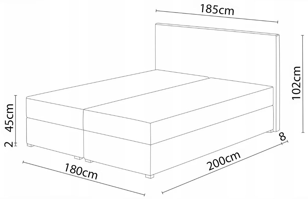 Pat matrimonial Boxspring 180x200 cm Mimosa (cu saltea și somieră) (negru + negru). 1007817
