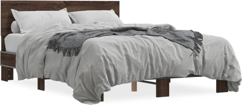 vidaXL Cadru de pat, stejar maro, 140x190 cm, lemn prelucrat și metal