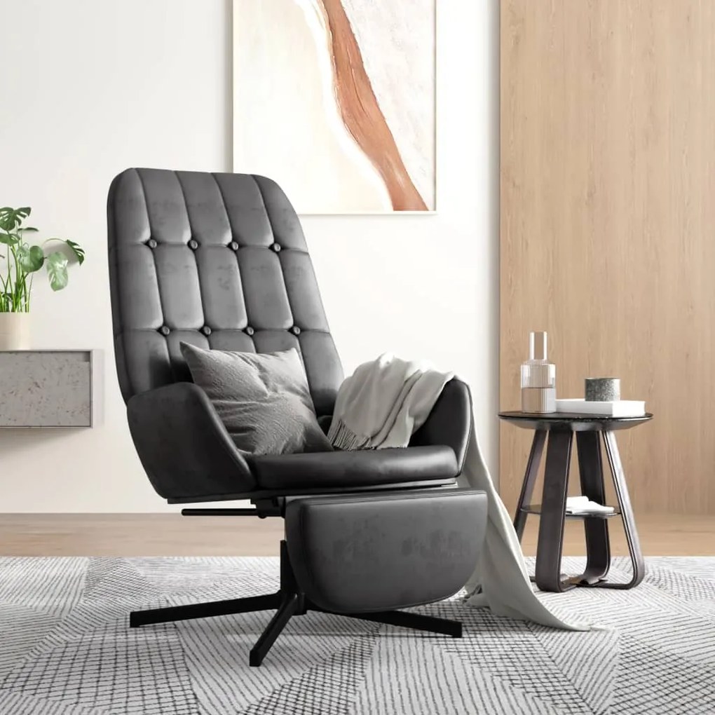 3097717 vidaXL Scaun de relaxare cu taburet, negru lucios, piele artificială