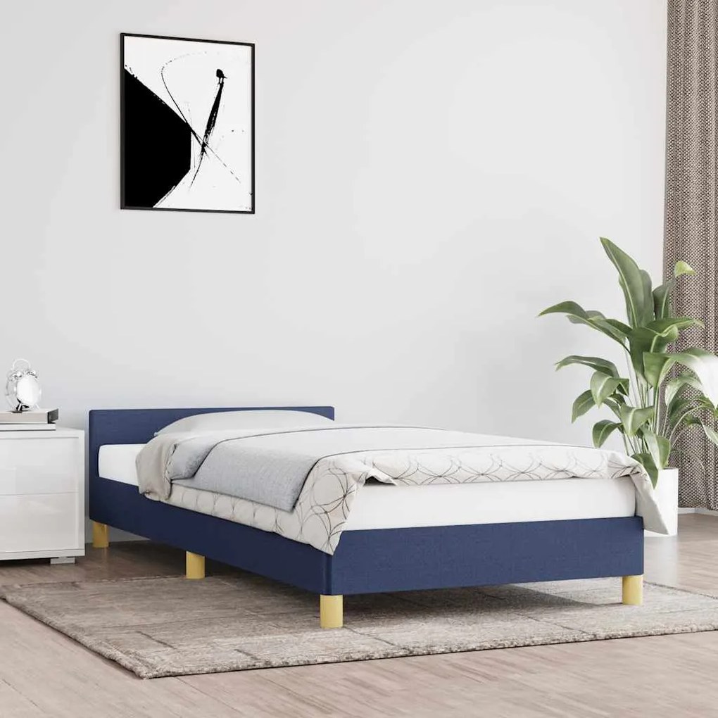 vidaXL Cadru de pat cu tăblie fără saltea, albastru, 100x200cm, textil