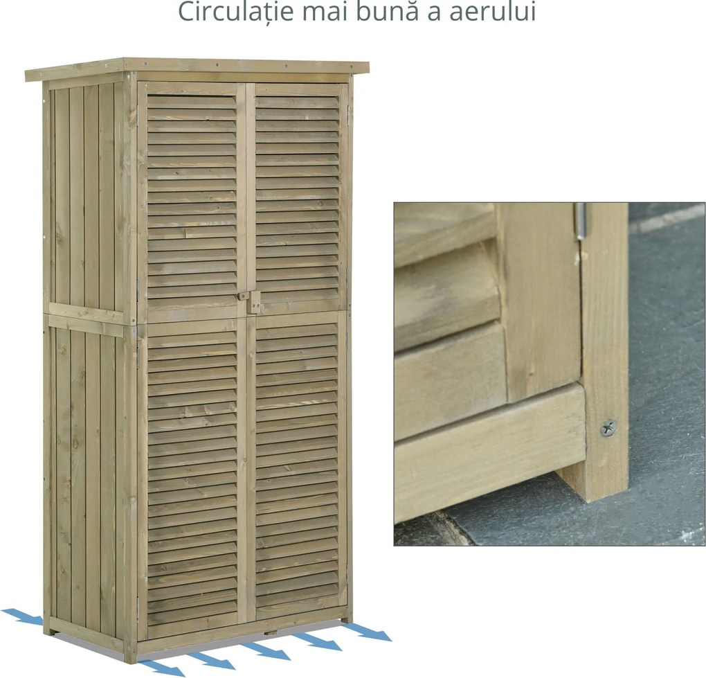 Magazie pentru unelte Outsunny, 4 Compartimente, Lemn de Brad Impermeabil | Aosom Romania