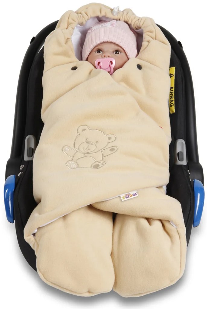 Sistem de înfășat pentru bebeluși/ Sac de dormit Baby Nellys - fleece polar, bumbac bio- bej