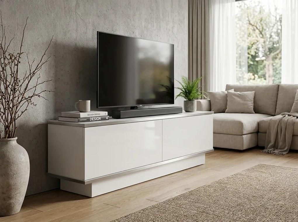 Dulap TV ALVIN 135 cm, alb/argintiu