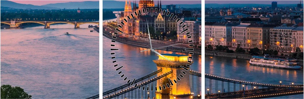 Tablou - Panorama orașului Budapesta, Ungaria (cu ceas) (90x30 cm)