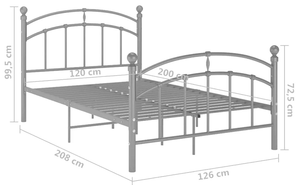 Cadru de pat, gri, 120 x 200 cm, metal Gri, 120 x 200 cm