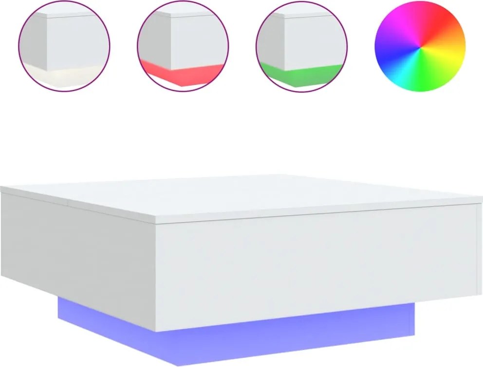 vidaXL Măsuță de cafea cu lumini LED, alb, 80x80x31 cm