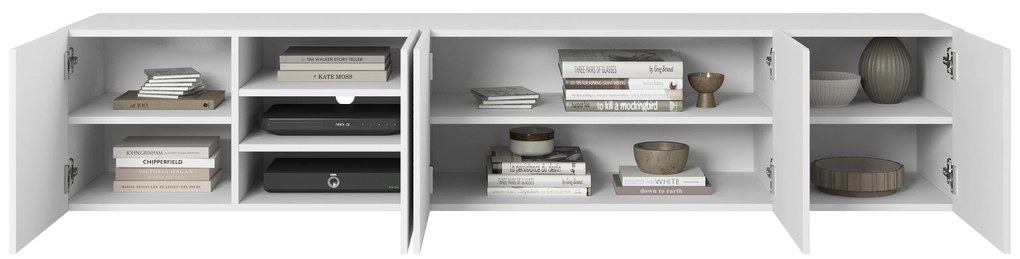 Comodă TV suspendată Asha 200 cm cu fronturi riflate - alb mat