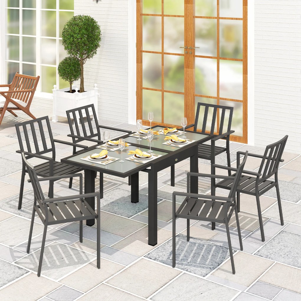 Outsunny Masă de Grădină Extensibilă cu Blat din Sticlă 80-160x80x75 cm Negru | Aosom Romania