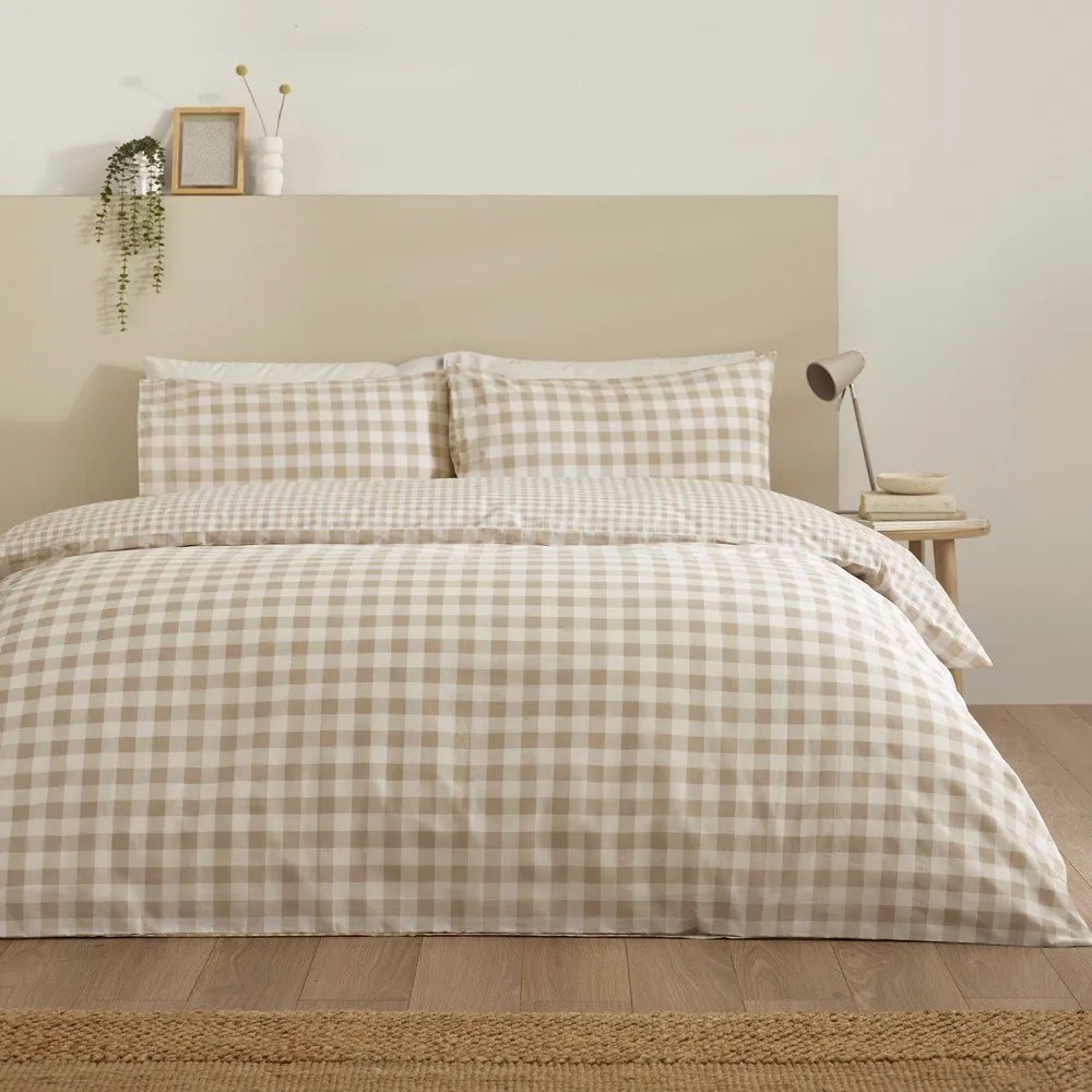 Lenjerie de pat bej pentru pat dublu/extinsă cu 3 piese 230x220 cm Bamford Gingham Check – Catherine Lansfield