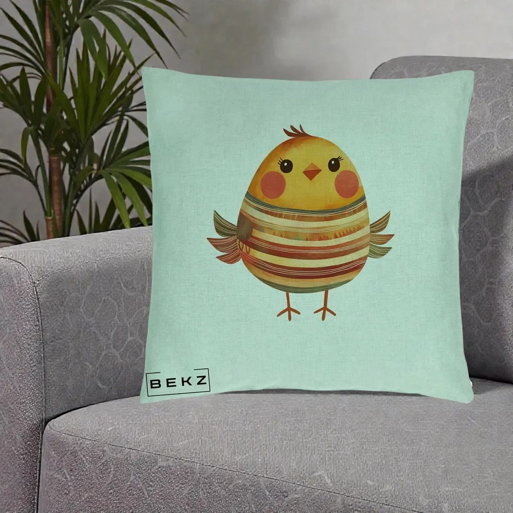 Perna Decorativa Pui Kawaii Portocaliu Dungi Calde, 40x40 cm, Verde Menta, Husa Detasabila, Perna Inclusa, BEKZ®