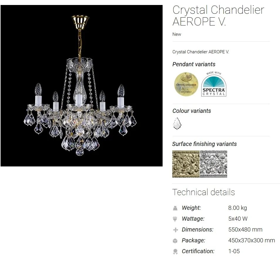 Candelabru 5 brate Cristal Bohemia Exclusive AEROPE V.