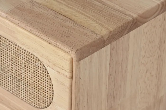 Noptiera din lemn de cauciuc si rattan, " Moon "