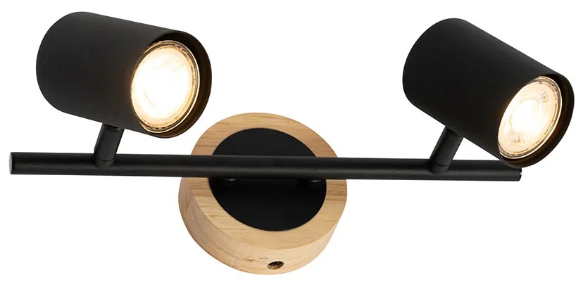 Spotlight modern negru cu lemn inclinabil cu 2 lumini - Jeana