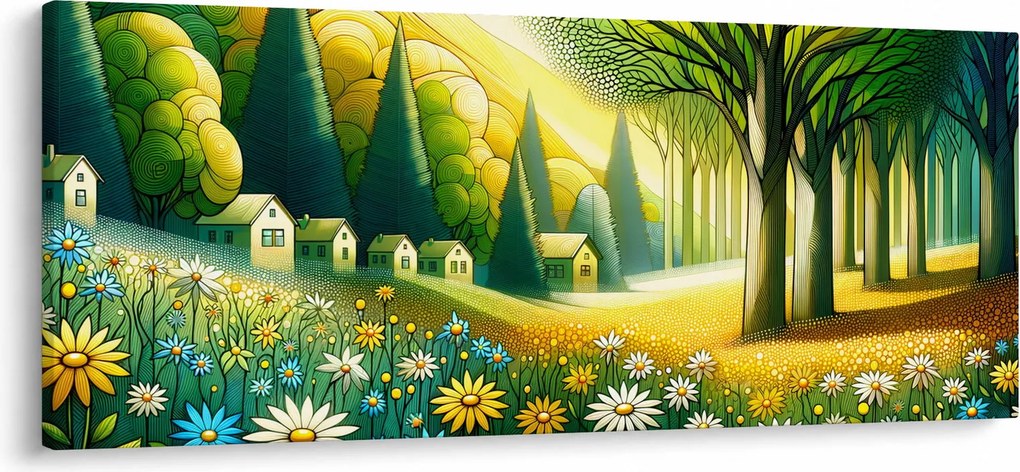Tablou - Sat în galben-verde (120x50 cm)