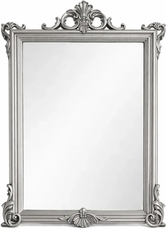 Oglindă decorativă de perete, ramă argintie, 60x90 cm