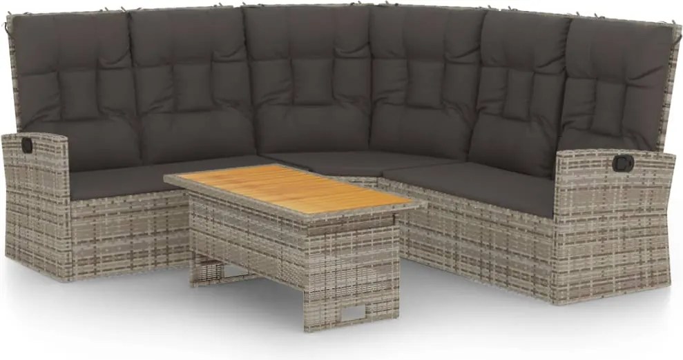 vidaXL Set mobilier de grădină cu perne, 2 piese, gri, poliratan