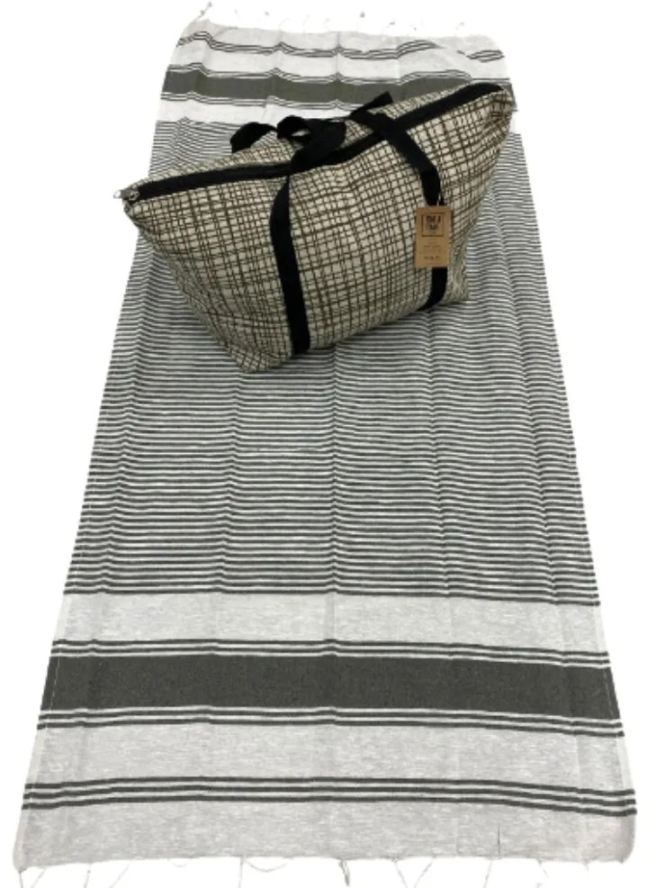 Set elegant geanta de plaja + prosop HAMAM 75x150 cm, kaki