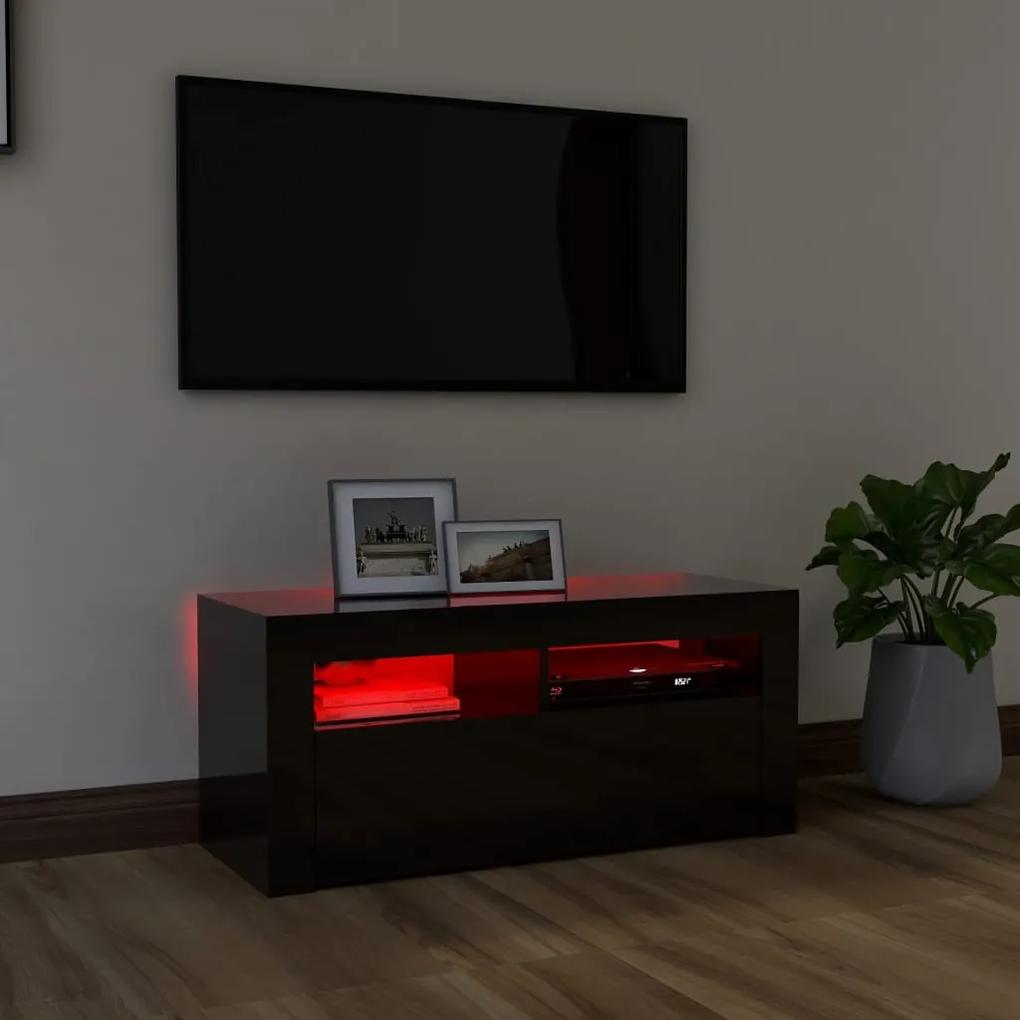 Comoda TV cu lumini LED, negru extralucios, 90x35x40 cm 1, negru foarte lucios