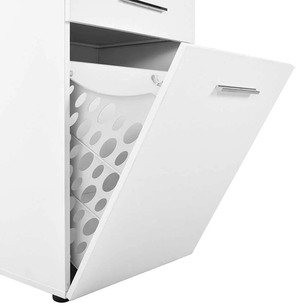 Dulap Baie cu cos de rufe Adore Diamond, usa reversibila, sertar, Alb Lucios, 52 x 38 x 187 cm