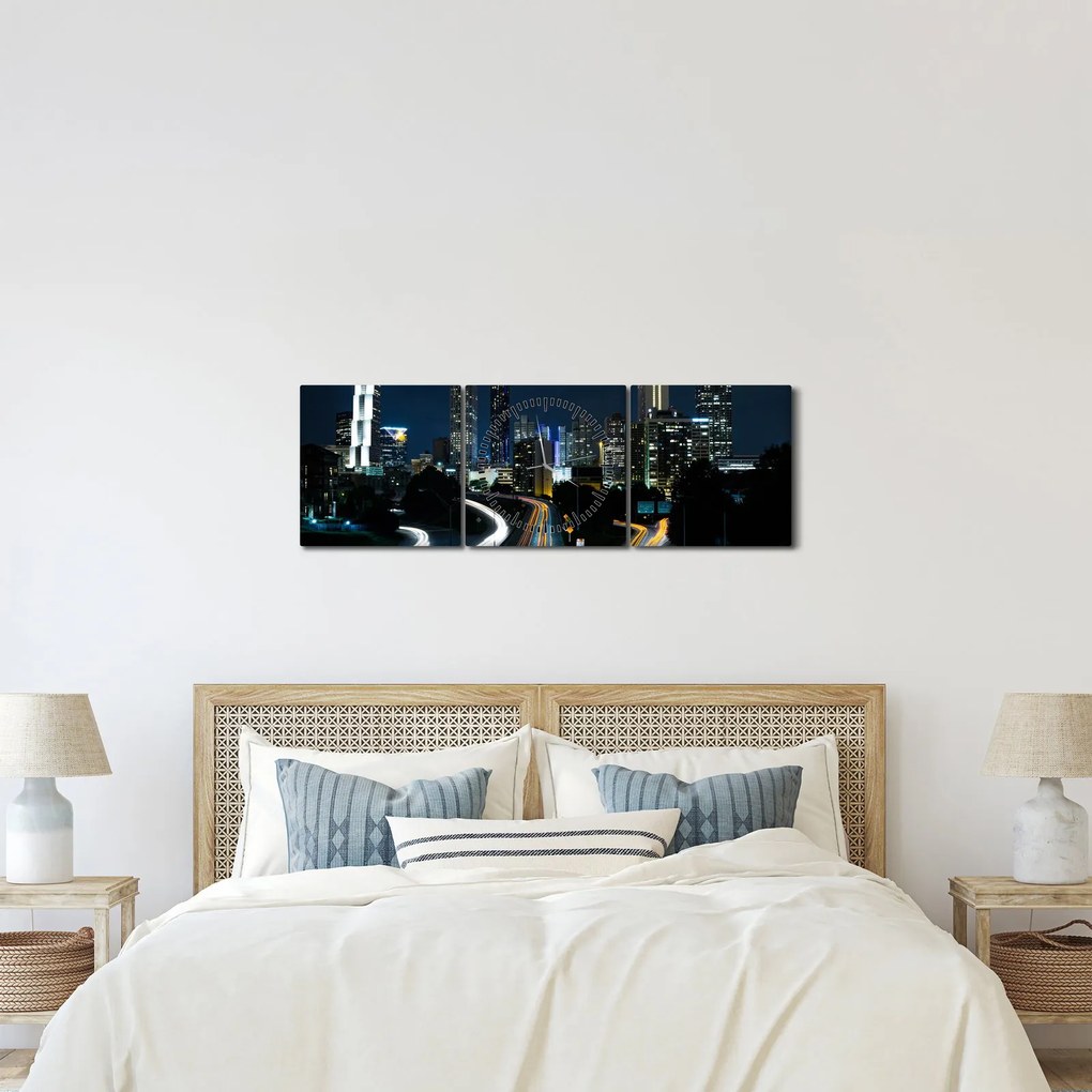 Tabloul metropolei nocturne (cu ceas) (90x30 cm)