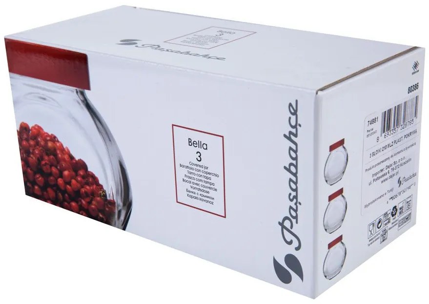 Set borcane depozitare cu capac rosu 200ml, 3 buc, Bella