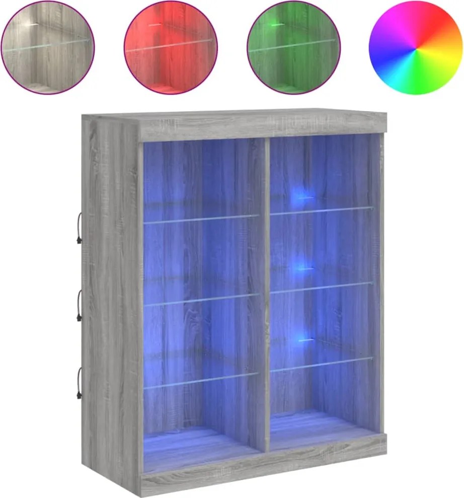 vidaXL Servantă cu lumini LED, gri sonoma, 81x37x100 cm