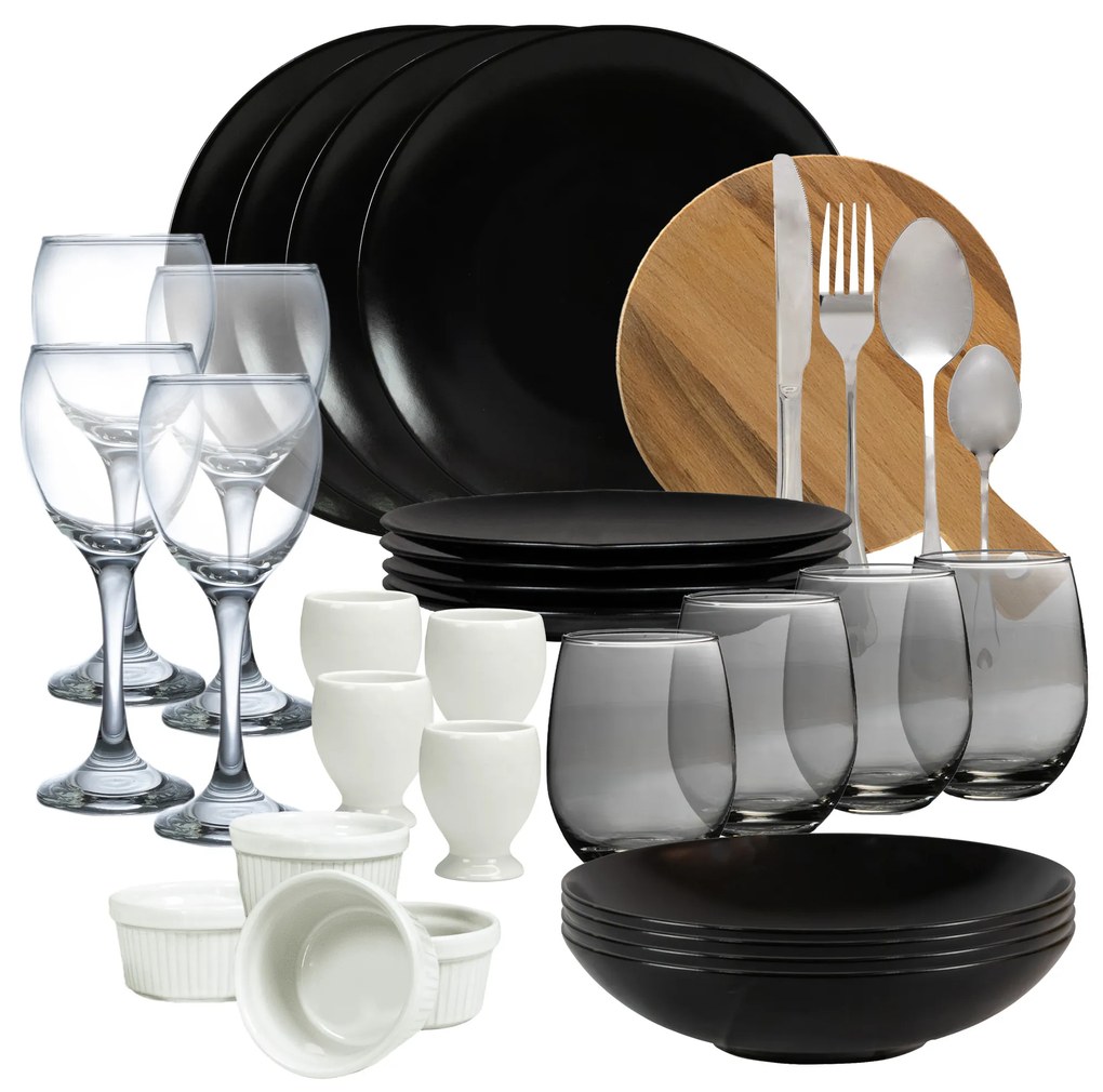 Bucură-te de Eleganță la Masă cu Setul Negru Mat, pentru 4 persoane, 45 piese