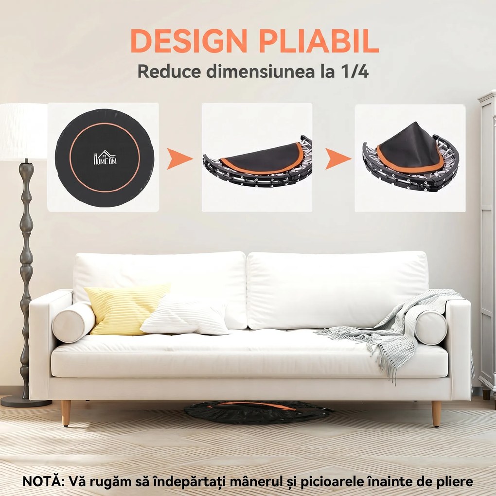 HOMCOM Trampolin Fitness Mini Pliabil de 45", cu Mâner Reglabil cu Spumă, Portocaliu | Aosom Romania