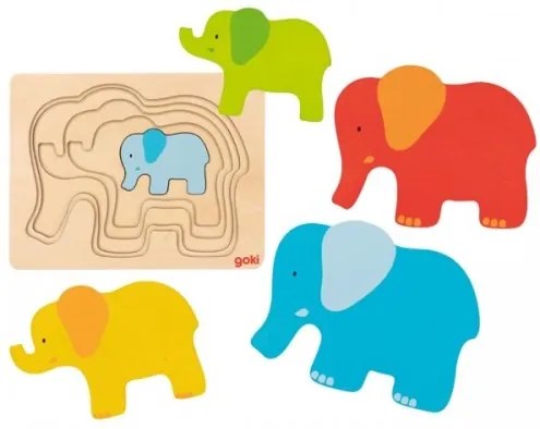 Puzzle stratificat din lemn elefantel Goki