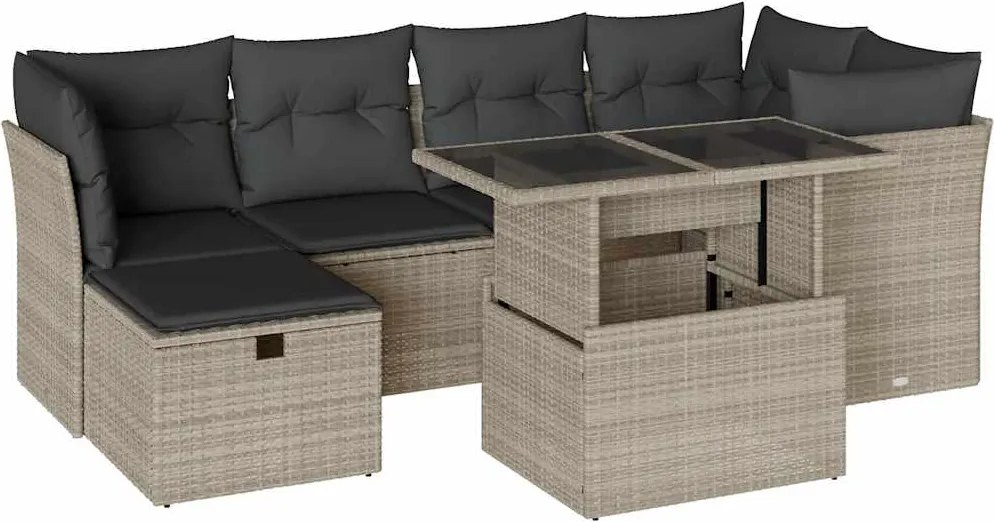 vidaXL Set canapele de grădină cu perne, 7piese gri deschis poliratan