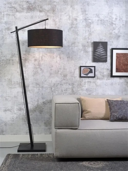 Lampadar din bambus si abajur din tesatura in, Andes negru