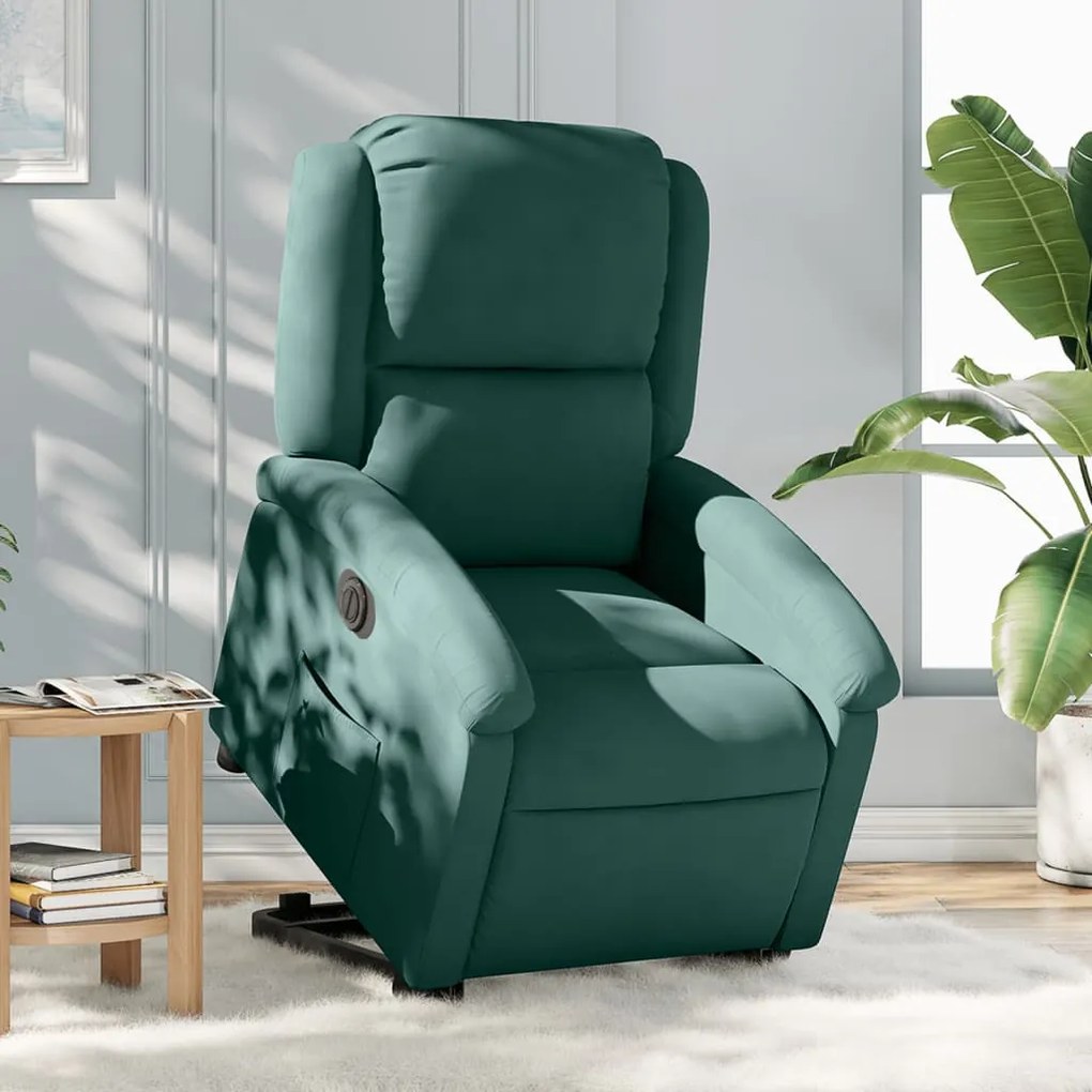 vidaXL Fotoliu electric rabatabil cu ridicare, verde închis, catifea