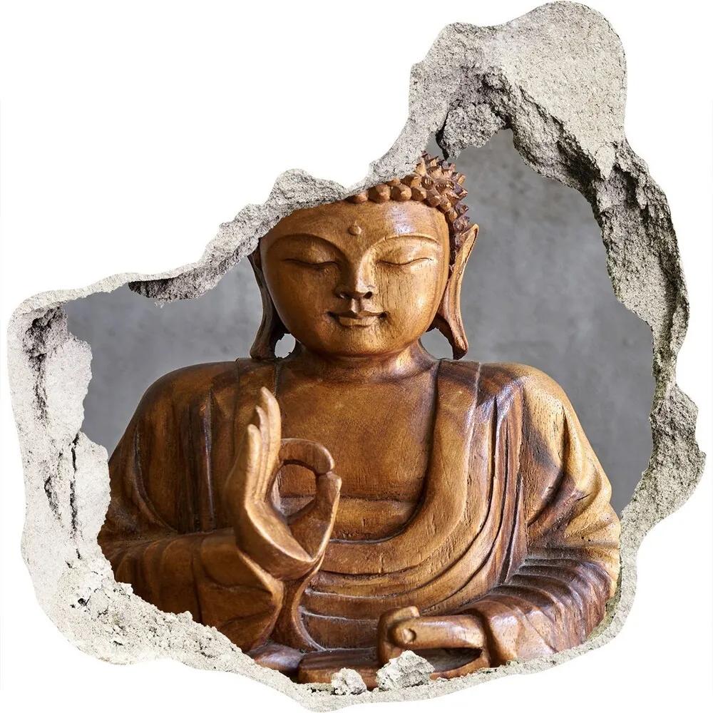 Fototapet 3D gaură în perete Buddha din lemn