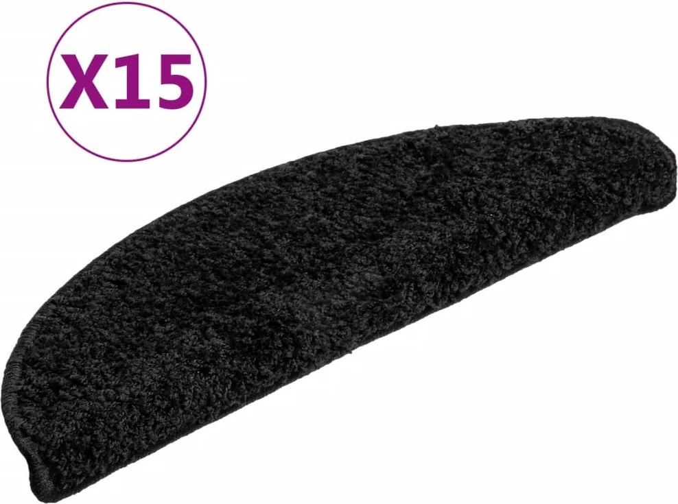vidaXL Covorașe pentru scări, 15 buc., 56x17x3 cm, negre, semirotunde