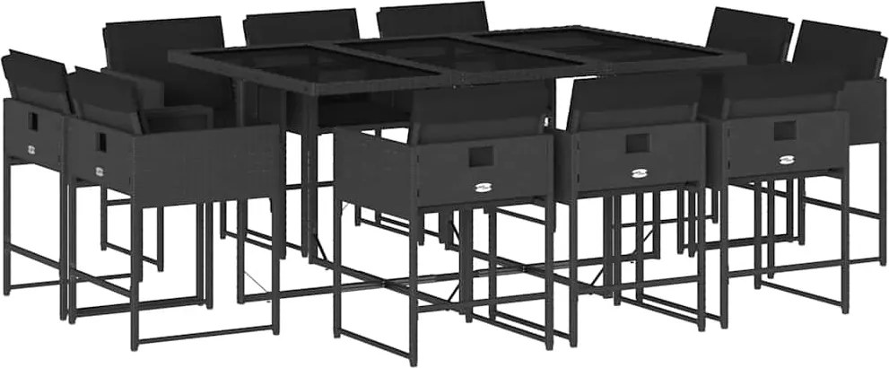 vidaXL Set mobilier de exterior cu perne, 11 piese, negru, poliratan