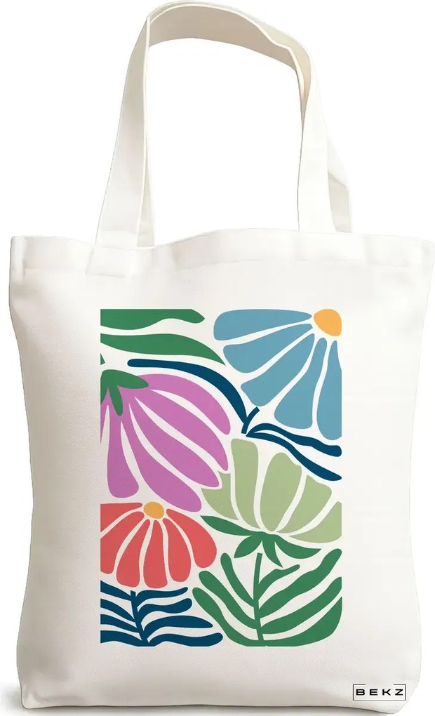 Sacosa de Panza pentru Cumparaturi, Geanta Tote Boho Style 10, 38x34.5 cm, Alba, BEKZ®