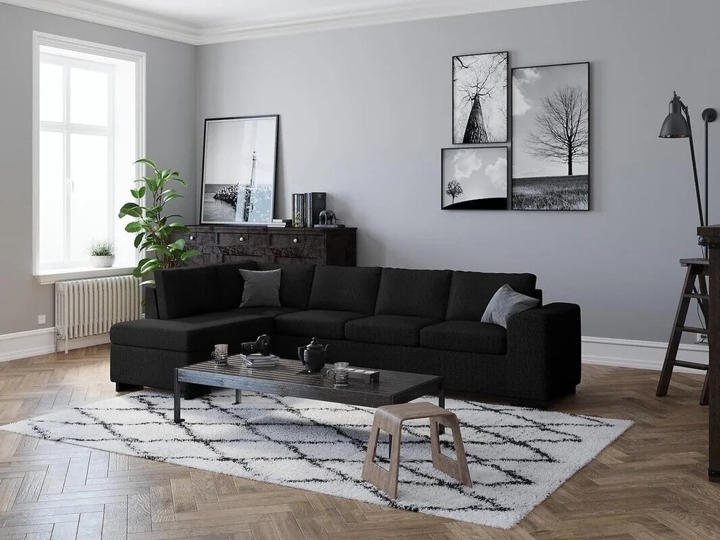Colțar Scandinavian Choice B108Negru, 298x193x84cm, 90 kg, Picioare: Lemn