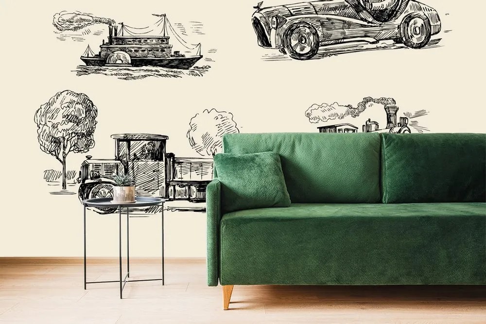 Tapet mijloace de transport în design retro