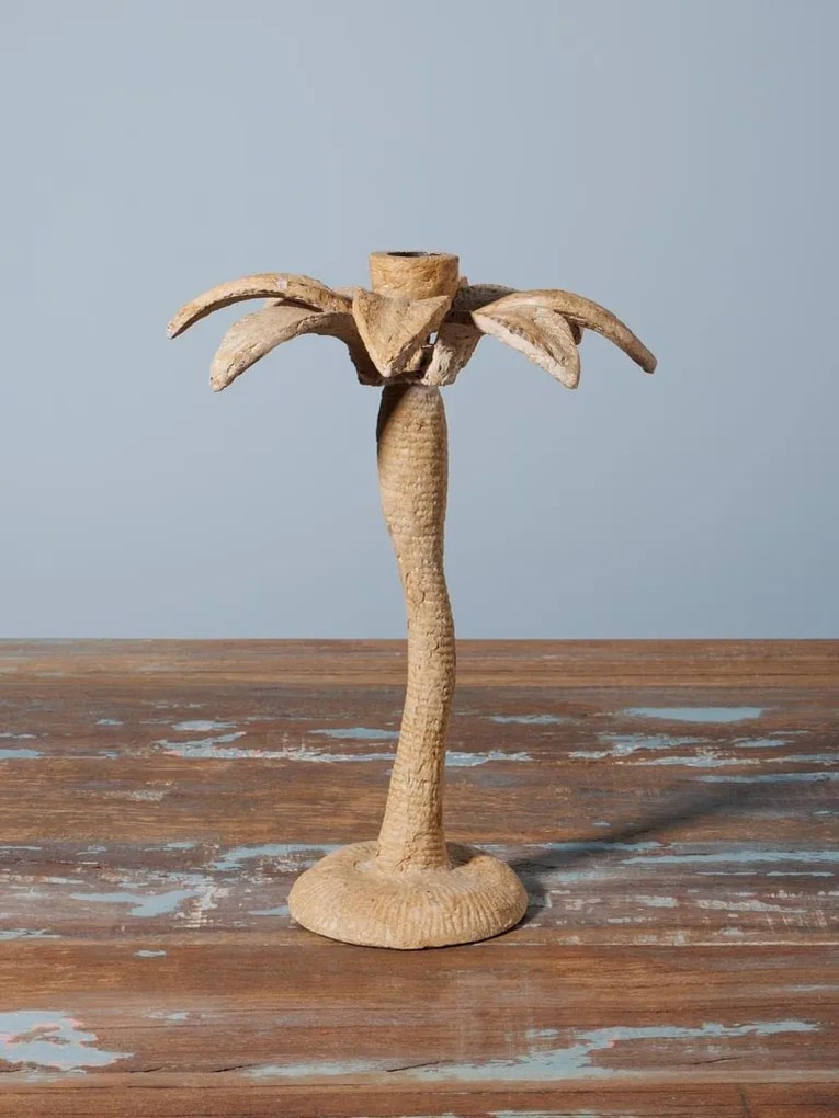 Suport lumanare bej din aluminiu H28cm Palm