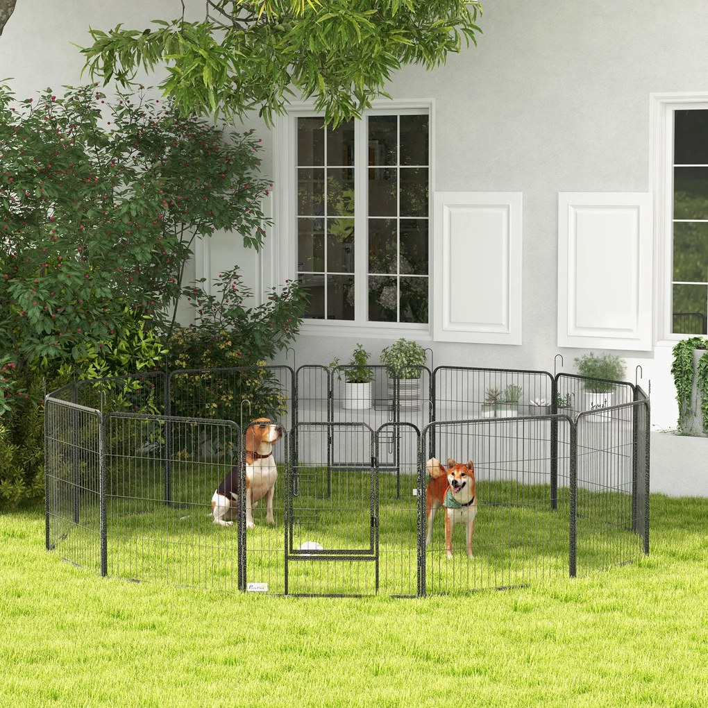 PawHut Gard pentru Câini, Incintă Modulară pentru Câini din 8 Secții pentru Interior și Exterior, 80x100 cm, Negru | Aosom Romania