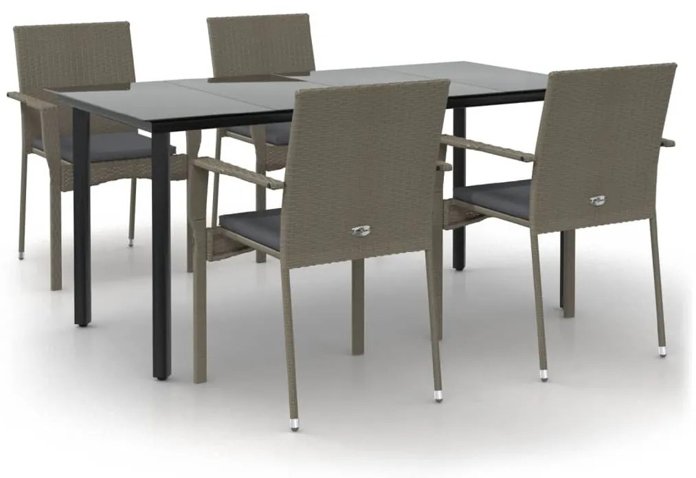 3185140 vidaXL Set mobilier grădină cu perne, 5 piese, negru și gri, poliratan