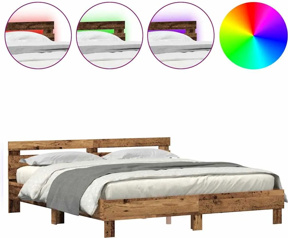 vidaXL Cadru de pat cu led Lemn vechi 200 x 200 cm Lemn compozit