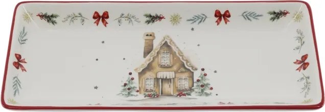 Platou de servire din ceramică albă cu motive de Crăciun, 3.5x28x12 cm, „Chalet de Noël"